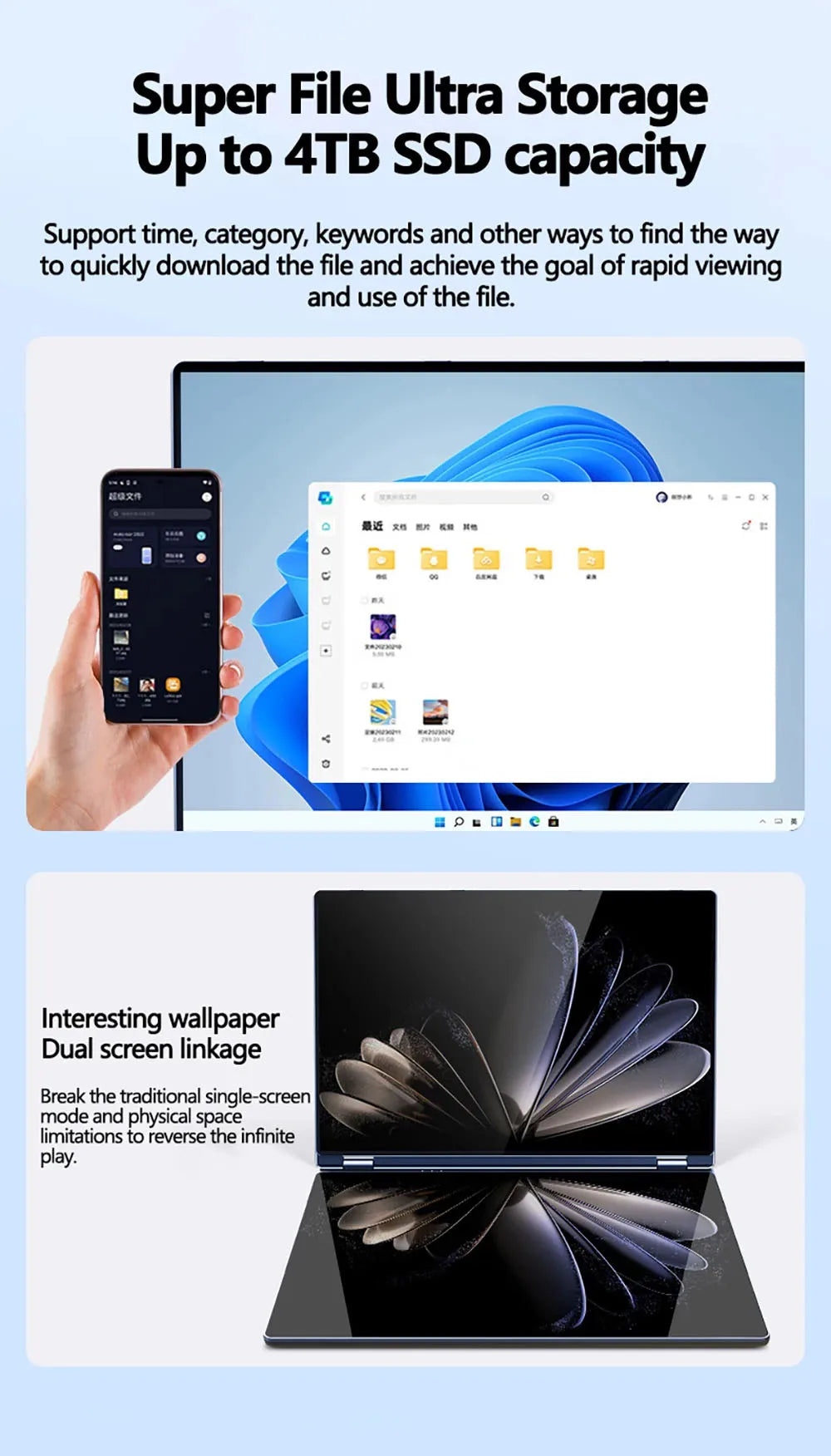 Laptop 14 inch dual touch screen Intel Celeron N5805 8GB RAM 2TB SSD, 4700mAh high-definition camera 1920 * 1200 portable