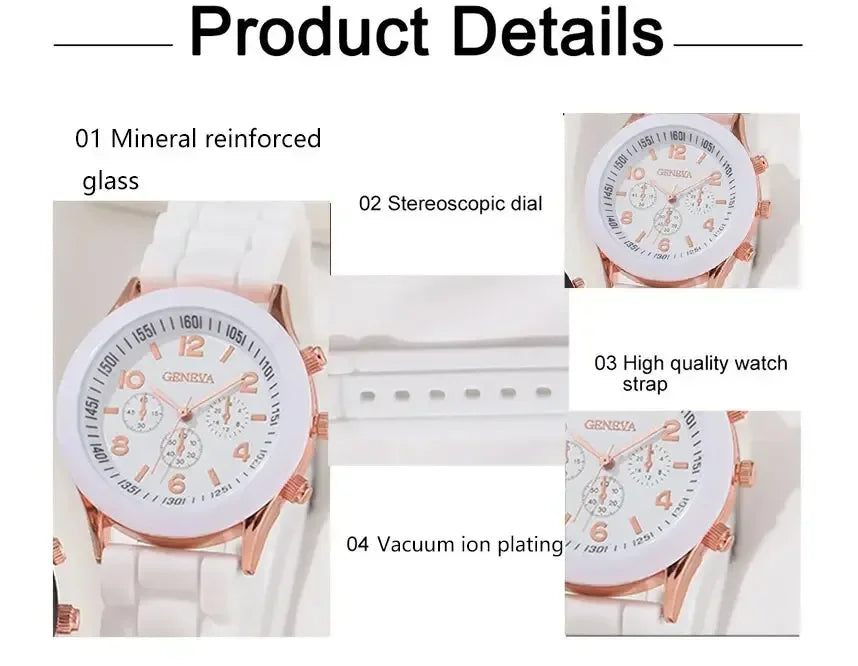 2Pcs Luxury Women's Watch Set Fashion Luxury Elegant Alloy Wristwatch Silicone Strap Couple Watch Men Quartz Holiday Gifts