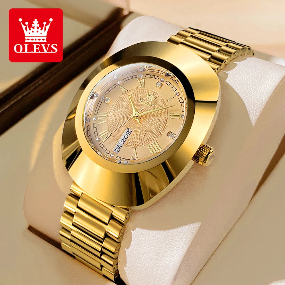 OLEVS 7008 Luxury Quartz Watch for Women Large Dial Tungsten Steel Strap Top Brand Original Golden Women's Decoration Wristwatch
