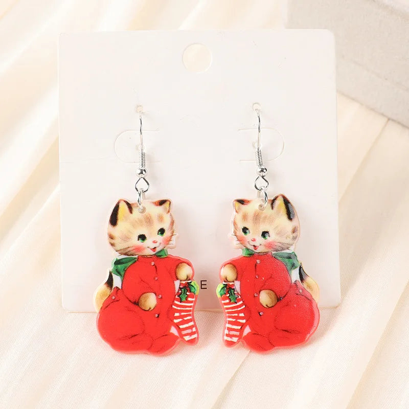 Double Sides Acrylic Cat Mermaid Guitar Earrings for Women Colored Doughnut Coffee Pendant Ear Ring Halloween Christmas Gift