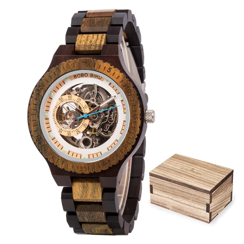 BOBO BIRD Hollow Sandalwood Men's Automatic Mechanical Watch Self-wind Wristwatch With Wood Box Dropshipping Personalized