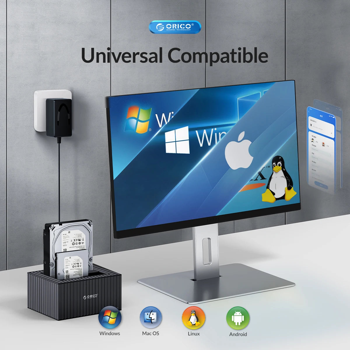 ORICO 3.5 Inch Dual-bay Type-C 5Gbps Hard Drive Docking Station for 2.5/3.5" HDD/SSD with 12V3A Power UASP Container Design