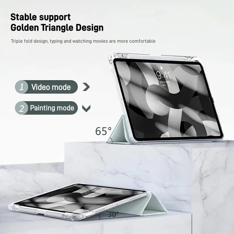For Xiaomi Redmi Pad 2 2025 Case 11 inch with Pencil Holder Tri-Folding Clear Soft TPU Back Tablet for Redmi Pad 2 2025 Cover