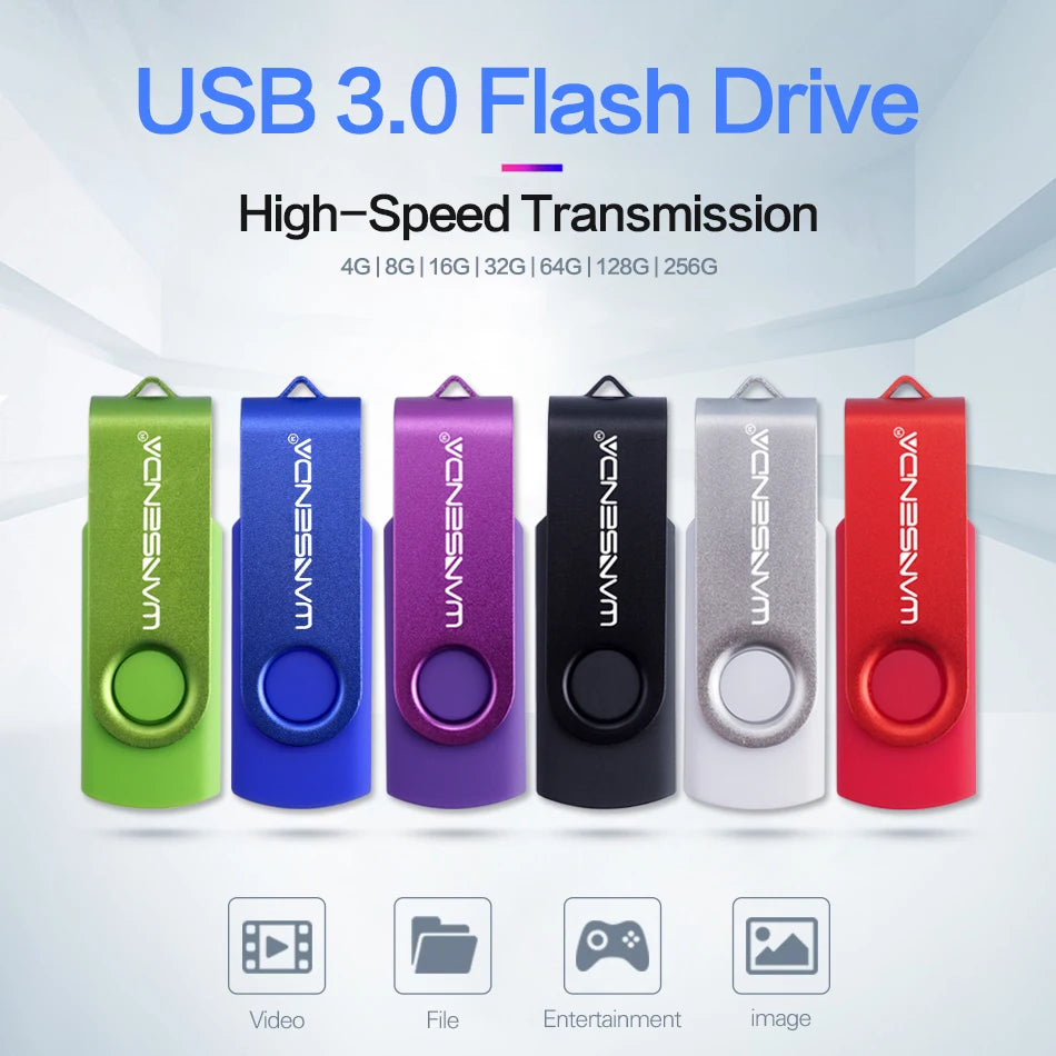 WANSENDA USB Flash Drive 3.0 Pen Drive 256GB 128GB 64GB 32GB 16GB 8GB 4GB Rotating Design Memory Stick Pendrive Cle USB Stick