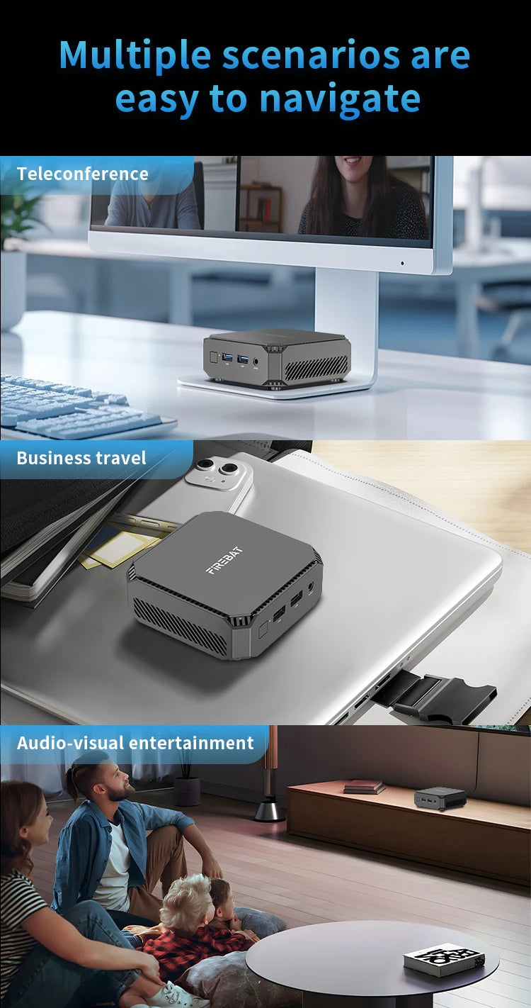 FIREBAT T2 Mini PC Gamer Intel N150 CPU Windows 11 Mini PC Gaming DDR4 16GB RAM 512GB SSD WIFI5 BT4.2 Desktop Computer minipc