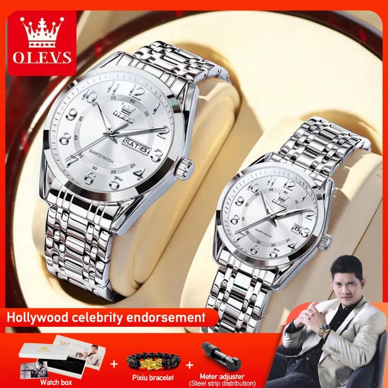 OLEVS 3666 Couple Watch Luxury Original Fashion Brand Waterproof Luminous Quartz Watch Man And Woman Watches Calendar Design