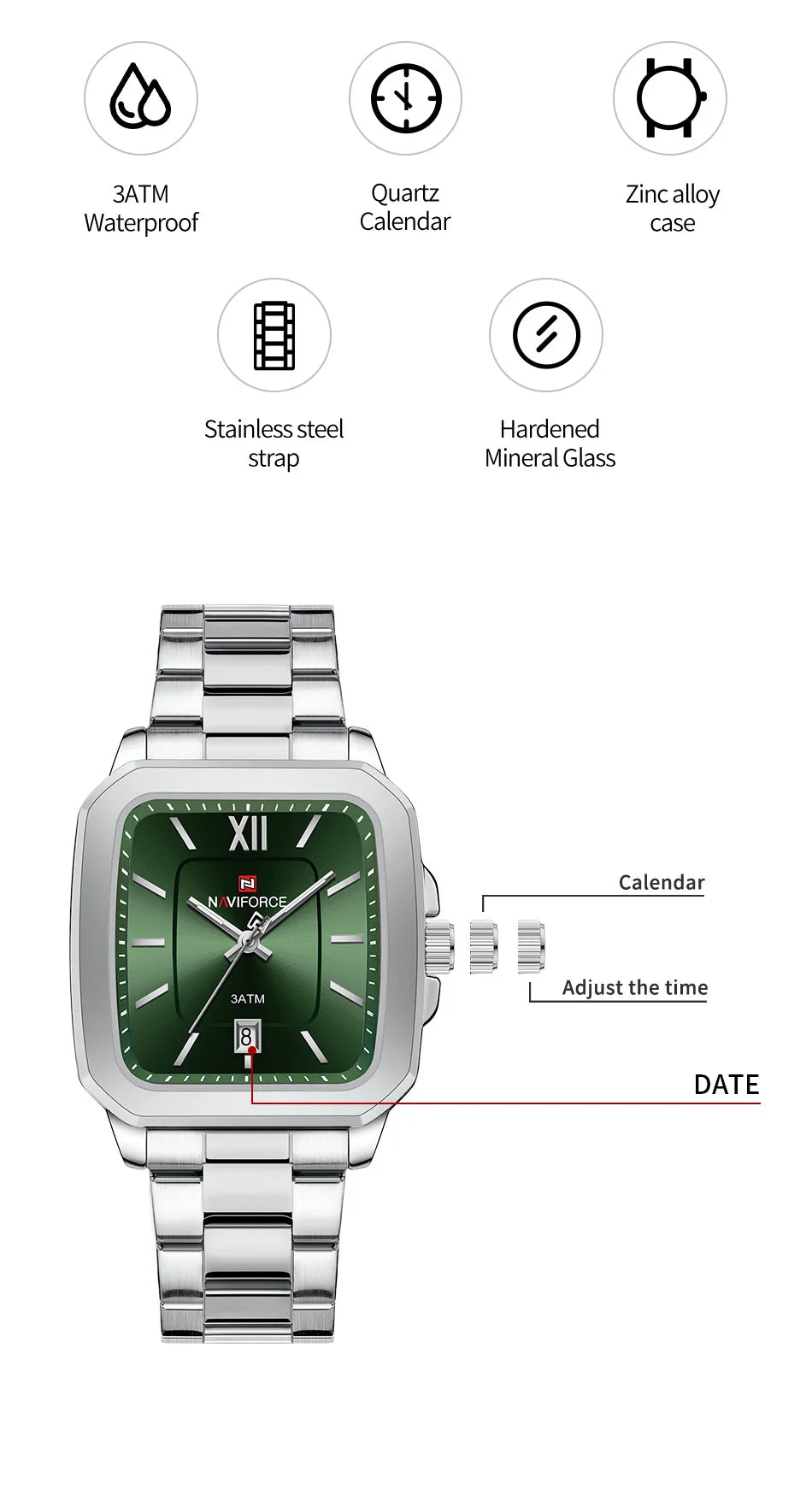 NAVIFORCE Couple Watch Luxury Brand Waterproof Quartz Watch Fashion Simple Calendar Date Stainless Watch Women Men Lover's Gift