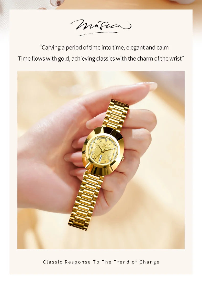 OLEVS 7008 Luxury Quartz Watch for Women Large Dial Tungsten Steel Strap Top Brand Original Golden Women's Decoration Wristwatch