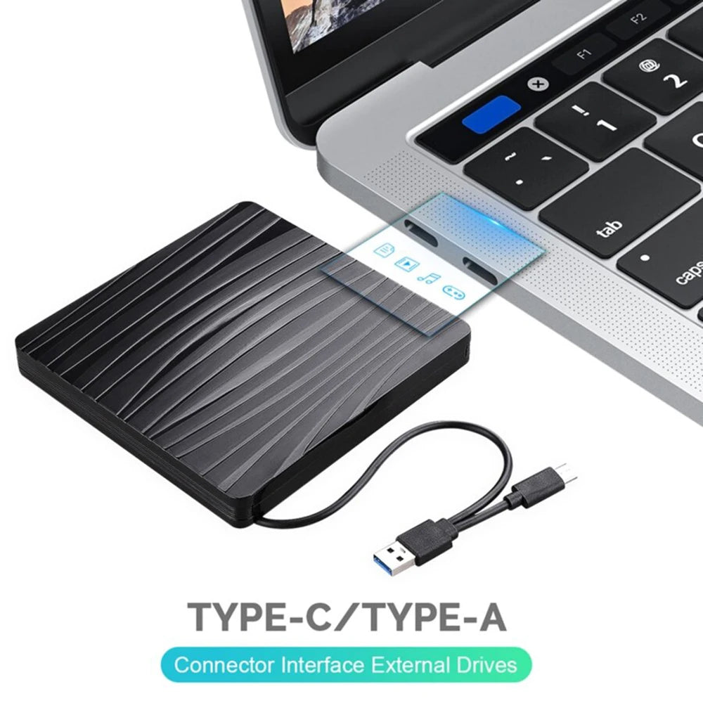 USB 3.0  Type C Portable DVD CD+/-RW External Burner Optical Drive ROM Disk Reader For Laptop PC Desktop MacBook iMac Windows11