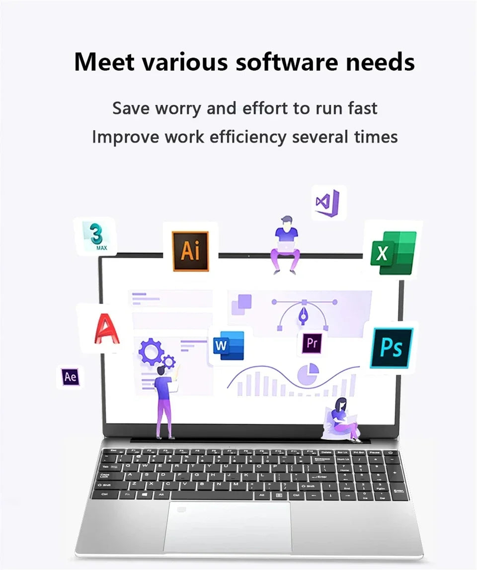 15.6" Intel Core i7 8500Y Windows 11 Pro Laptops Fingerprint unlock 16GB RAM 1TB SSD Office Gamer Study notebook Computer PC