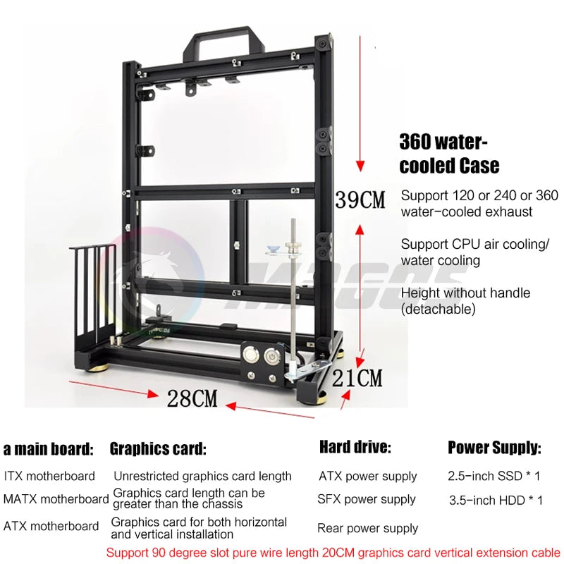 Open Computer Chassis DIY Creative Aluminum Frame Air Water Cooler 360 MOD ATX/ ITX / MATX Frame Desktop Case