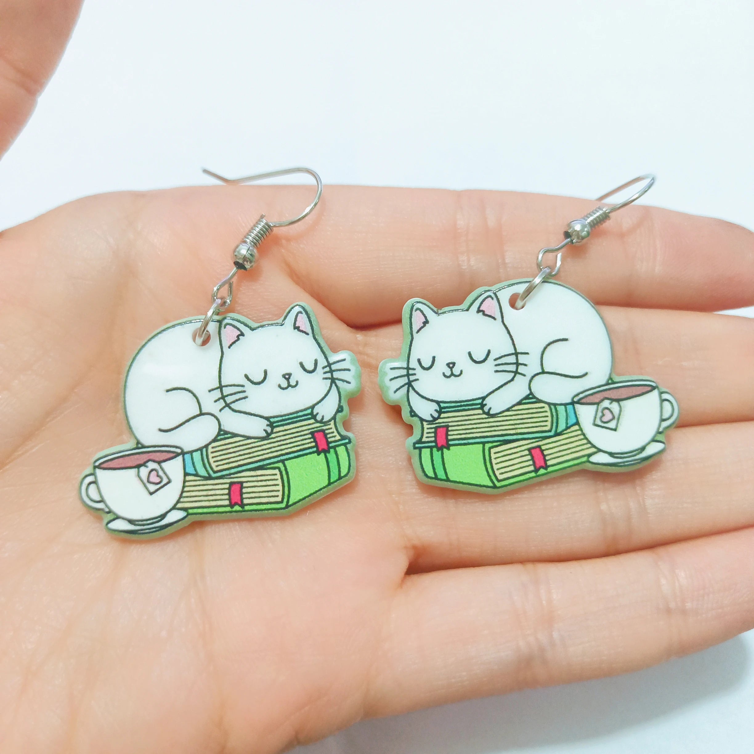 Double Sides Acrylic Cat Mermaid Guitar Earrings for Women Colored Doughnut Coffee Pendant Ear Ring Halloween Christmas Gift