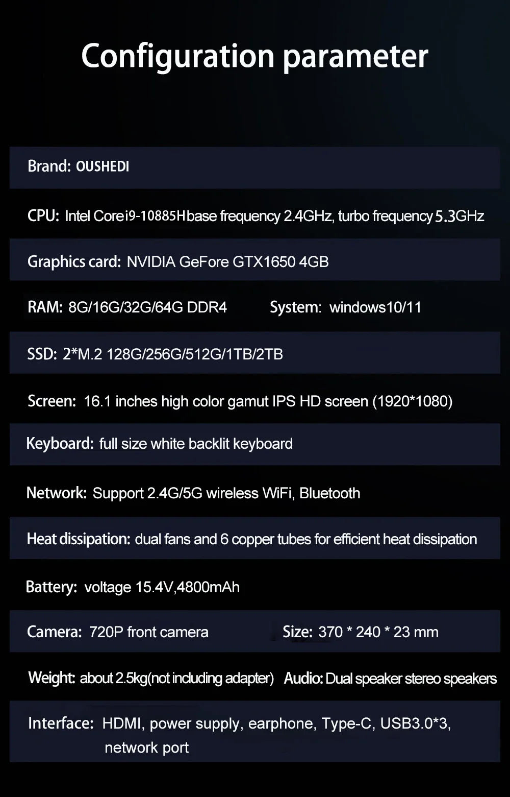 New16.1 Inch 10th Gaming Laptop Intel Core I9-10880H I I7-10880H Nvidia GTX 1650 4G Windows 10/11 Gaming Laptop Metal Ultrabook