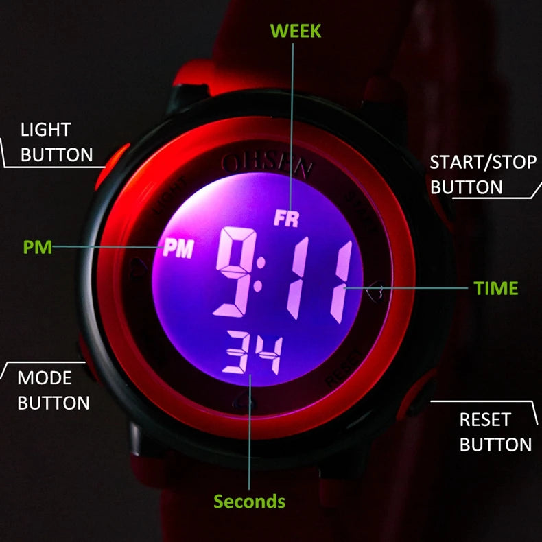 OHSEN Women Watches Digital LCD Watch Black Silicone Strap Kids Children Waterproof Wristwatch Sport Electronic relogio feminino
