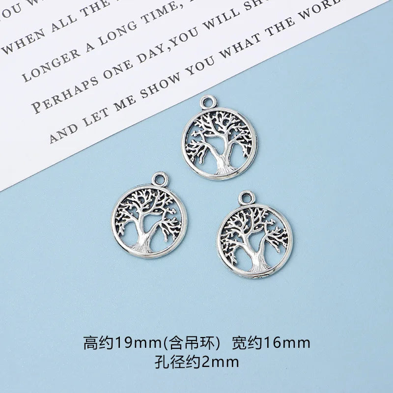 10pcs DIY Vintage Silver Round hollow Tree of Life Pendant Earring Creative Alloy Accessories Material charms for jewelry making