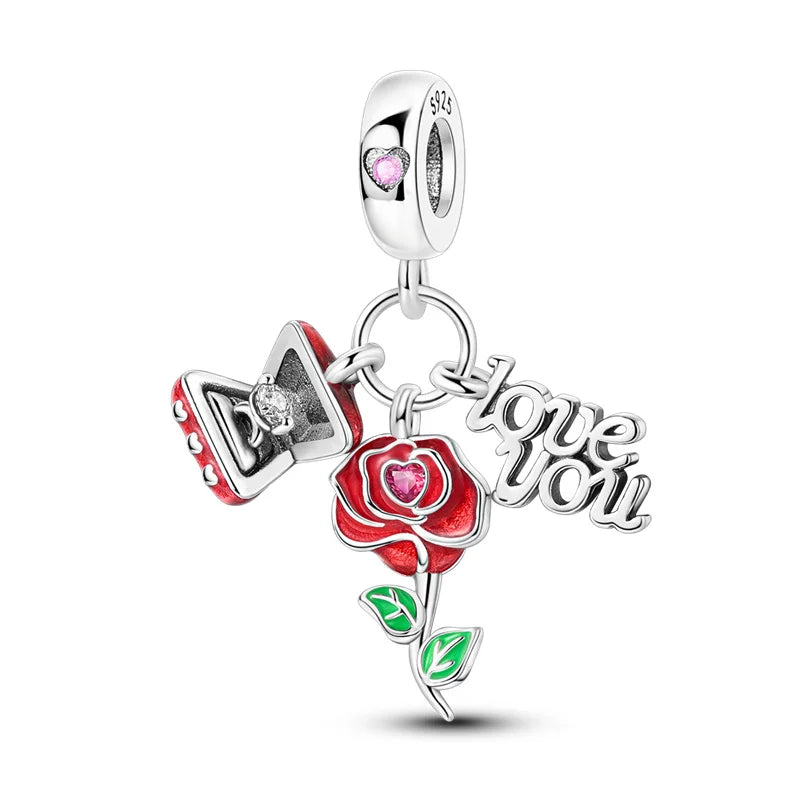 New 925 sterling silver pink green blue flower teapot and teacup bead pendant suitable for original charm bracelet