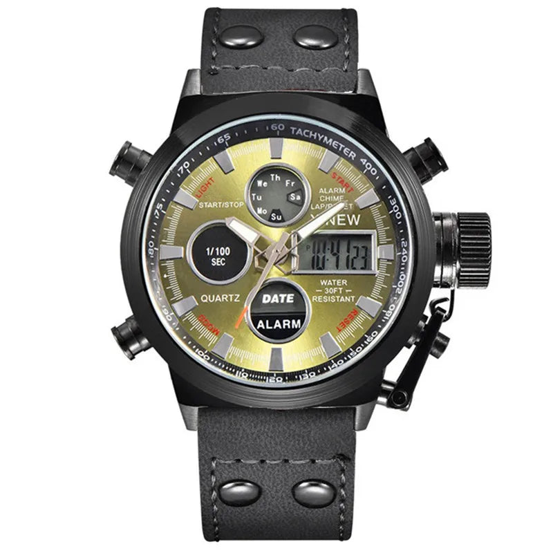 1pc / lot Men Genuine XINEW Brand Designer Watches Students Fashion Leather Band Alarm Stopwatch Electronic Watch Montre Homme