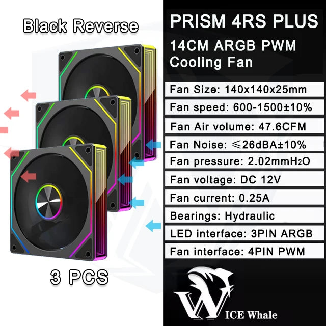 ICE Whale Prism 4RS Plus ARGB PC Case Fan 14cm Infinity Mirror Design Motherboard Light Sync 4PIN PWM CPU Cooler Fan ventilador