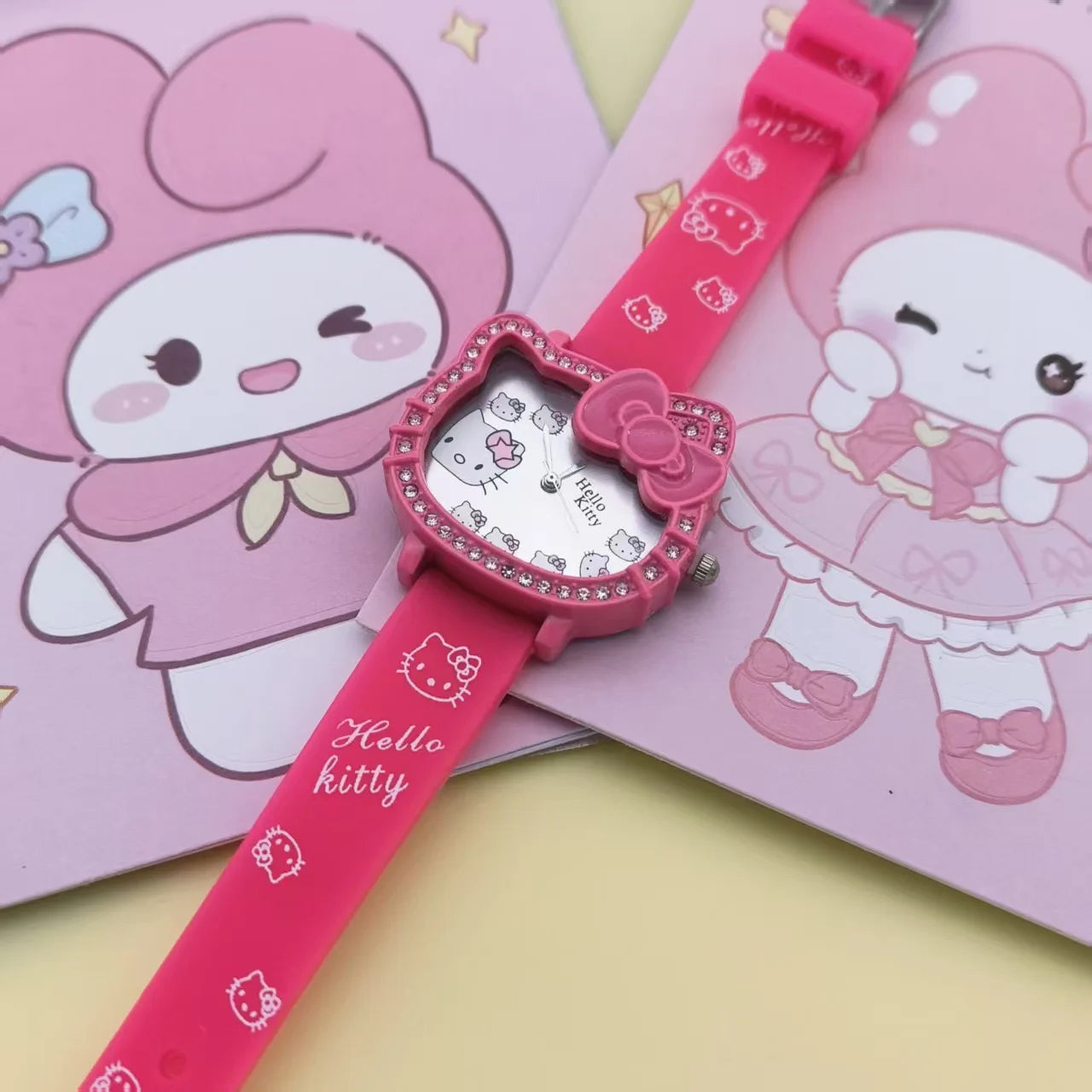 Cartoon Hello Kitty Electronic Watch Children's Cat Head Watch Bow Quartz Student Party Kids Girls Gifts Birthday Present