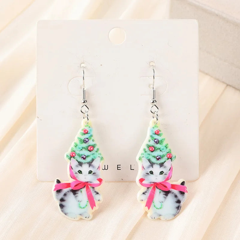 Double Sides Acrylic Cat Mermaid Guitar Earrings for Women Colored Doughnut Coffee Pendant Ear Ring Halloween Christmas Gift