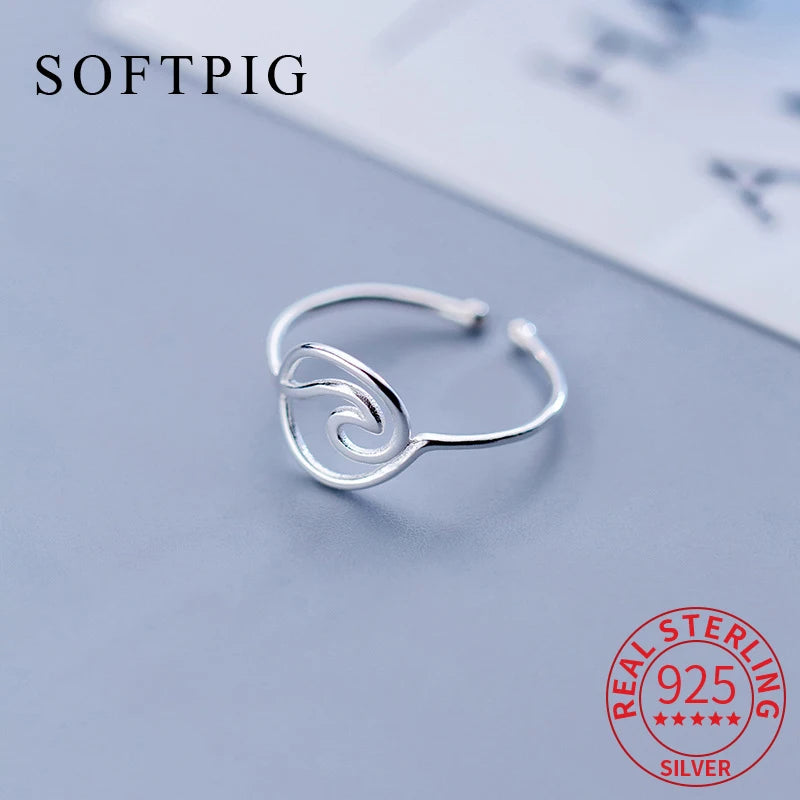 SOFTPIG Real 925 Sterling Silver MInimalist Geometric Hollow Line Round Opening Ring For Women Party Fashion Fine Jewelry