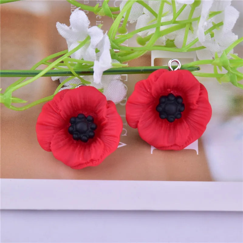 10pcs/20pcs/pack Poppy Charms for Anzac Day Resin Flower Jewlery Charms  for Bracelet Eearring DIY Making