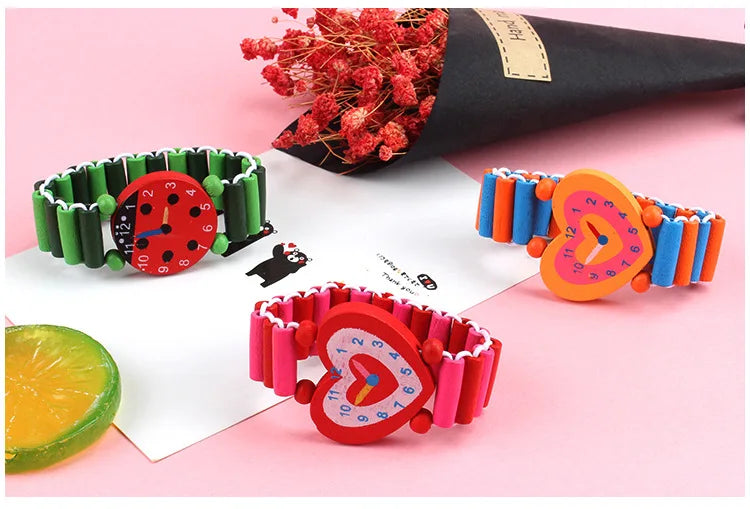 1 Cute Wooden Wristwatches Nice Cartoon Crafts Bracelet Watches Handicrafts Toys for Kids Learning Education Party Favors