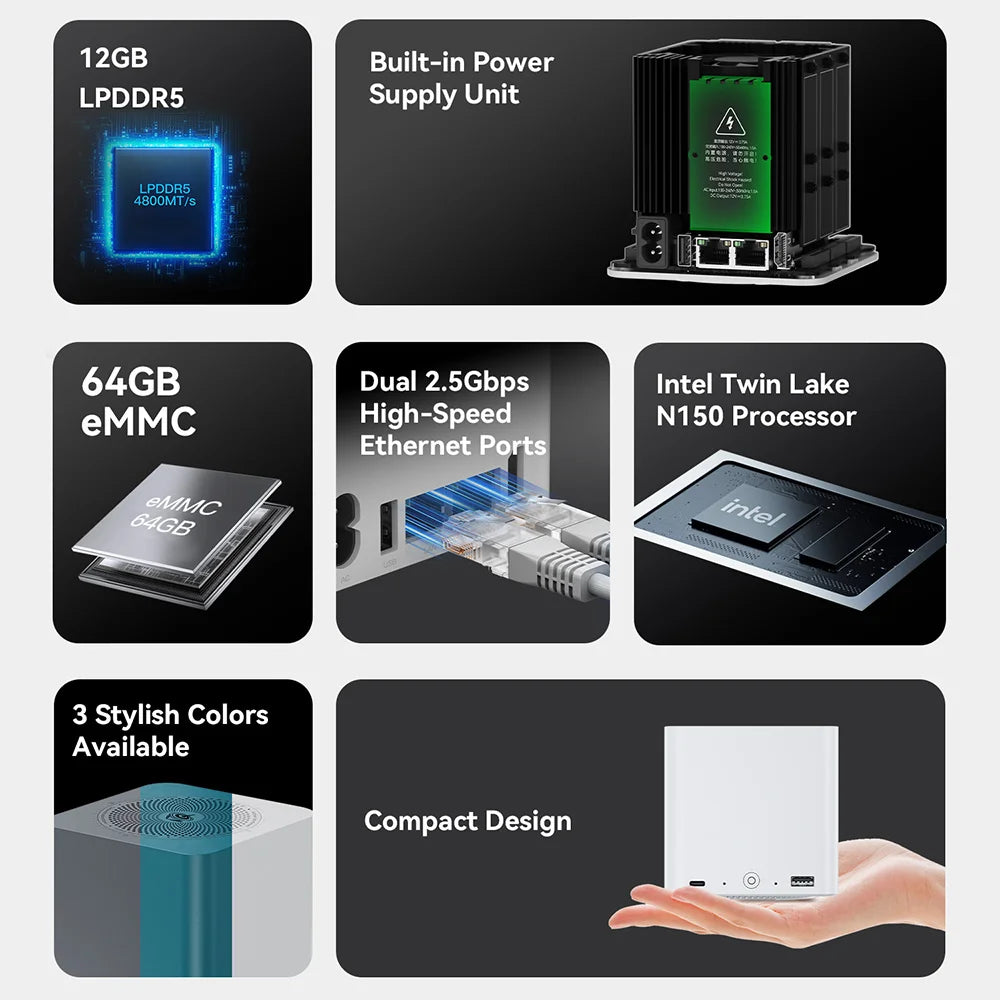 Home Network Storage MINI Host Beelink ME Mini NAS Intel Twin Lake N150 LPDDR5 4800MHz 12GB RAM 2T SSD WiFi6 4K Dual 2.5 Lan