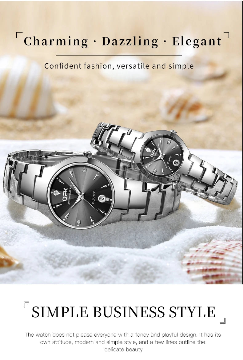 OPK 8105 Couple Watch Classic Fashion Waterproof Glow Quartz watch Band Luxury Date Week Men's and Women's Couple Watches