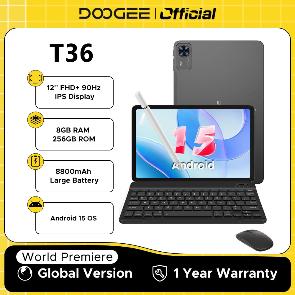 Global Version DOOGEE T36 Android Tablet 15 8 + 256GB IPS Display Unisoc T620 Octa Core 8800mAh Battery Widevine L1