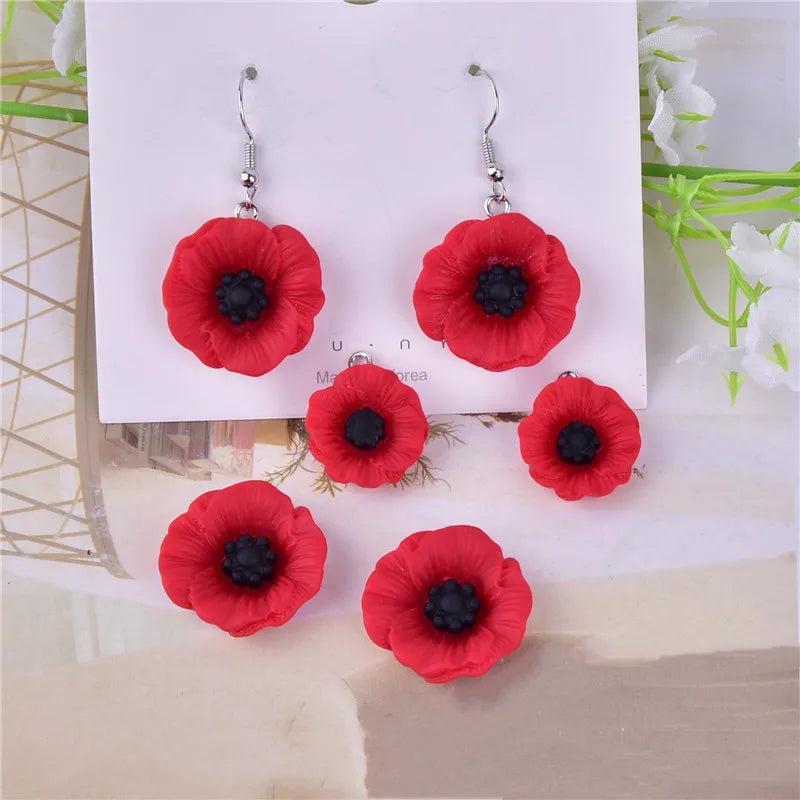 10pcs/20pcs/pack Poppy Charms for Anzac Day Resin Flower Jewlery Charms  for Bracelet Eearring DIY Making