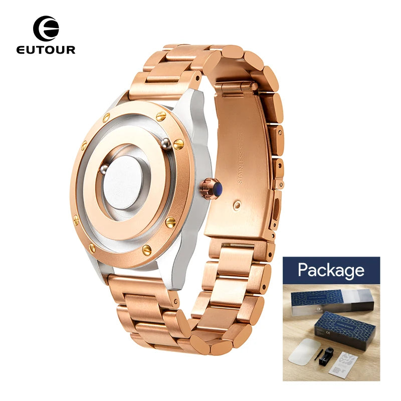 EUTOUR 2025 Unisex Couple Watch – Magnetic Glassless Ball Design, Stainless Steel Strap, Fashion Quartz Accessory