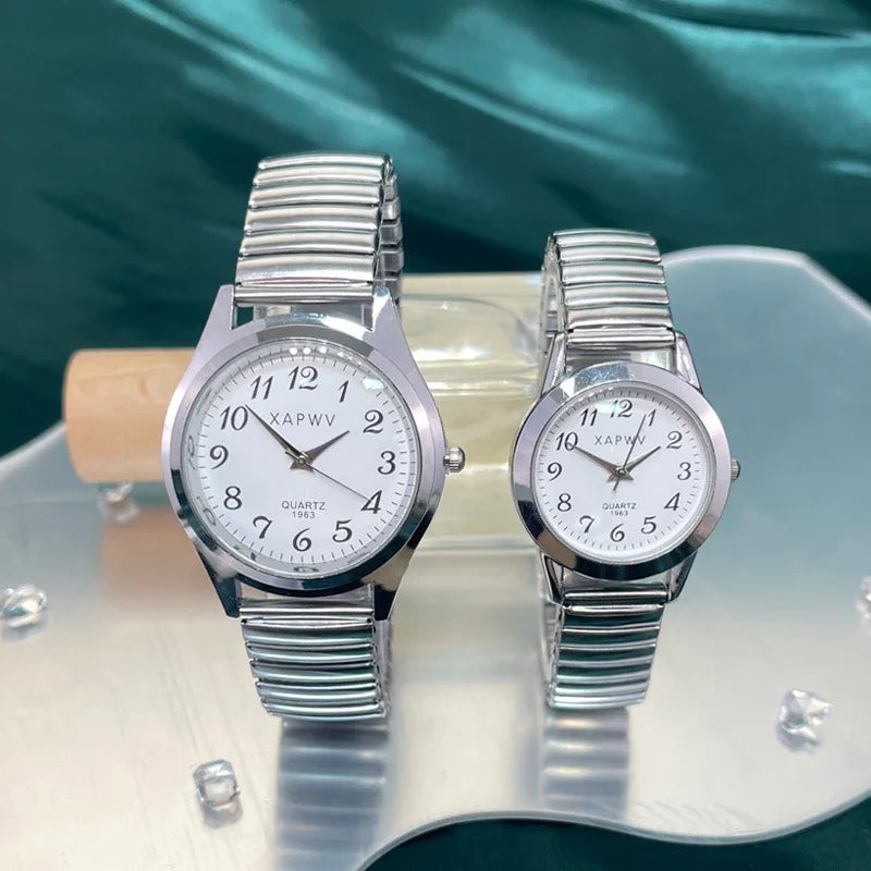 Man Women Couple Wrist Watches Stainless Steel Band Alloy Lovers Business Quartz Movement Wristwatch Elastic Strap Band Watch