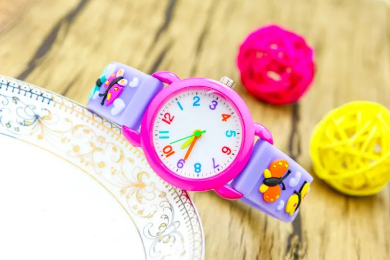 New 3D Colorful Butterfly Children Watch Soft Silicone Strap Rainbow Color Dial Fashion Sports Quartz Watches for Kid Boys Girls