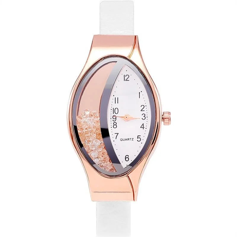 Elegant Women Crystal Oval Dial Quartz Wrist Watches Lady Leather Strap  Casual Watch Gift