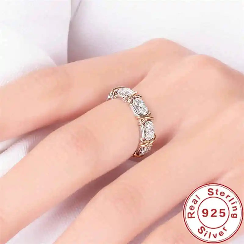 Luxury 925 Sterling Silver Ring Interlaced With Aaa Zircon Crystal Ring For A Woman'S Engagement Jewelry Gift