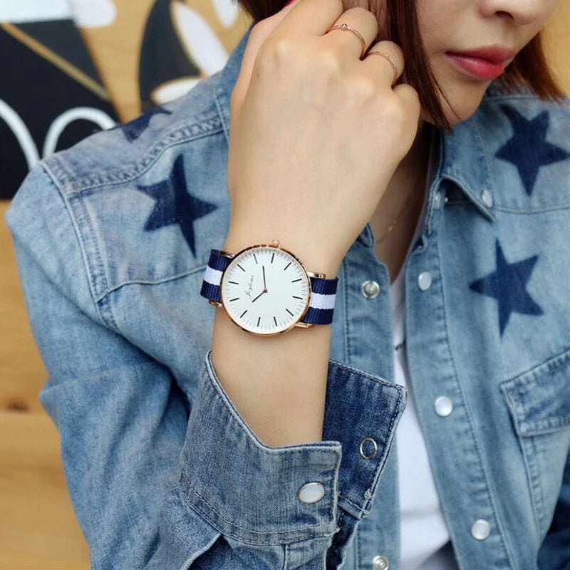 Fashion Women's Watch Top Brand Stripe Nylon Band Analog Quartz Wristwatch for Woman Simple Luxury Ladies Clock Gift Reloj Mujer