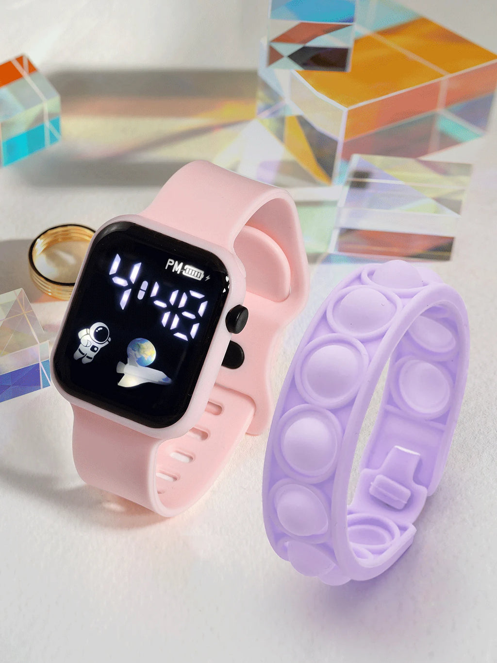 2PCS Children's Smart Watch Bracelet Simple and Fashionable Student Outdoor Sports Electronic Watch Gift for Boys and Girls