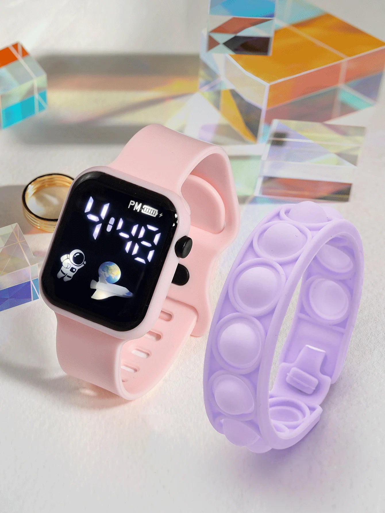 2PCS Children's Smart Watch Bracelet Simple and Fashionable Student Outdoor Sports Electronic Watch Gift for Boys and Girls