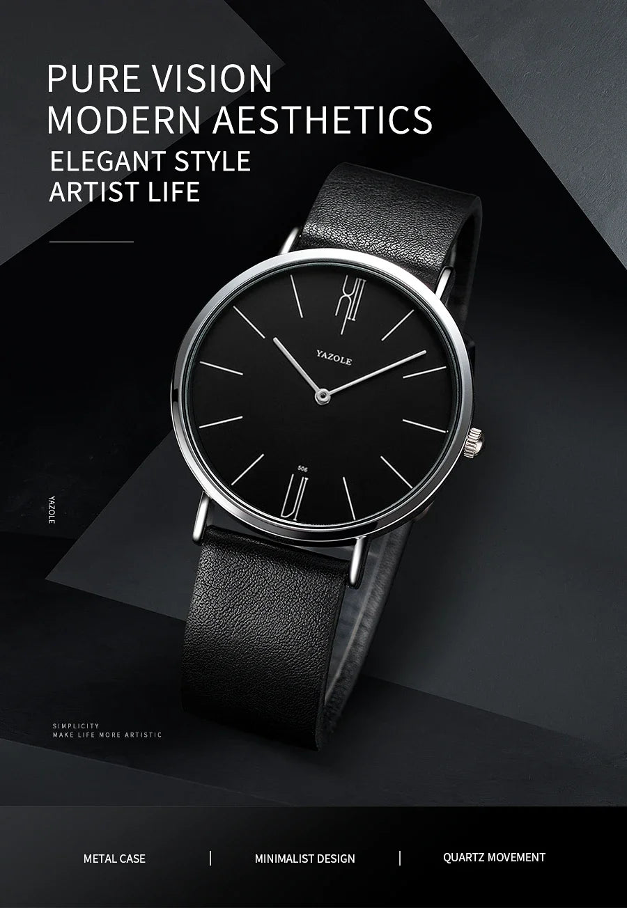 YAZOLE Quartz Watches For Men Casual Minimalist Ultra-thin Mens Watch 30M Waterproof Simple Leather Belt Male Clock montre homme