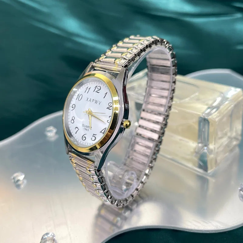 Man Women Couple Wrist Watches Stainless Steel Band Alloy Lovers Business Quartz Movement Wristwatch Elastic Strap Band Watch