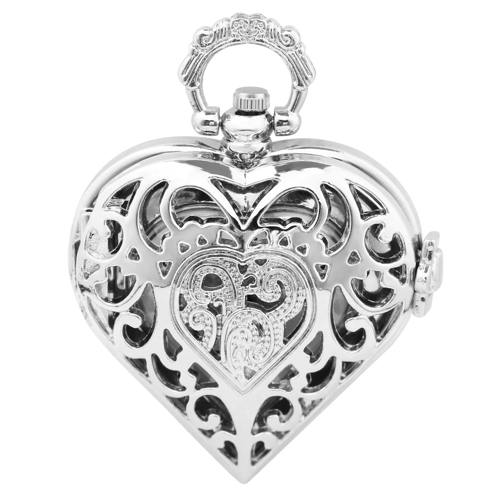 Exquisite Hollow Heart Design Pocket Watch Chain Steampunk Clock Vintage Necklace Pendant Jewelry Necklace Watch Men Women Gift