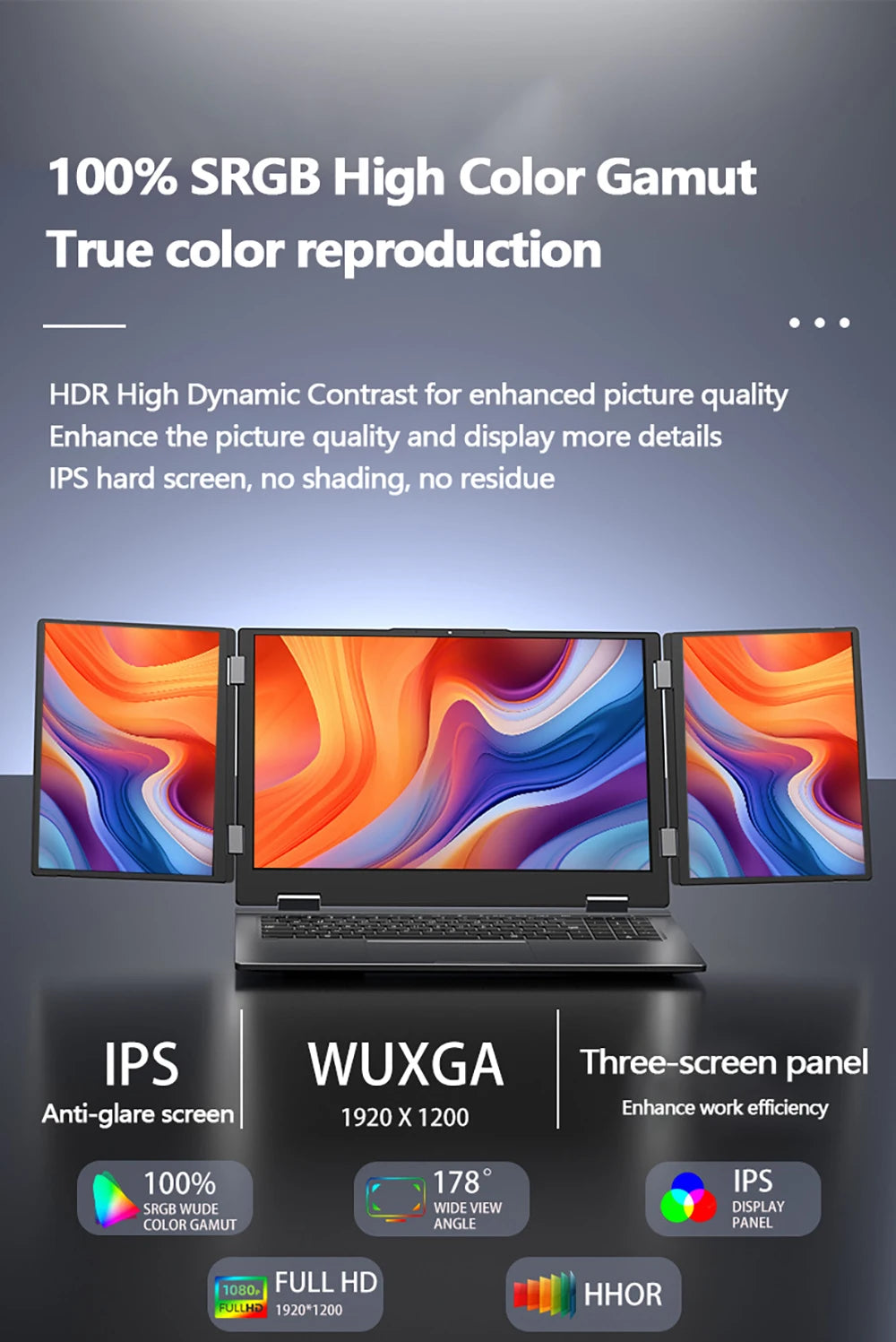 16+10.5+10.5inch Triple Screen Laptop I7-1260P 64GB 4TB DDR4 Win11 Face Recognition Fingerprint Unlock WIFI6 HDMI Computer