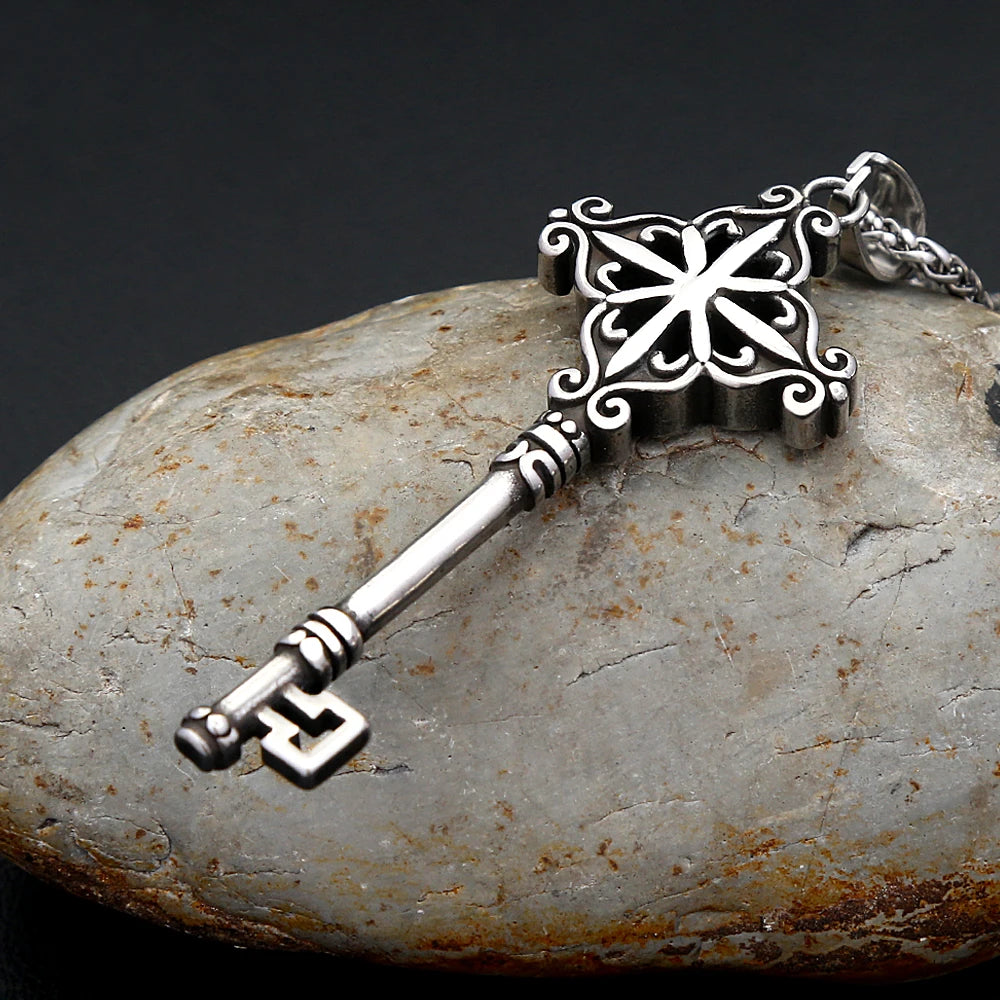 Fashion Punk Goth Key Pendant Stainless Steel Unique Amulet Necklace For Men Large Size Biker Vintage Jewelry Gift Dropshipping