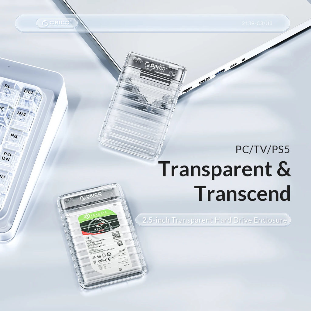 ORICO 2.5'' Transparent HDD Case SATA to USB 3.1 Gen2 10Gbps External Hard Drive Case HDD Enclosure SSD Disk Case Support UASP