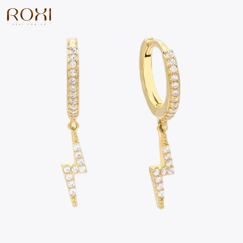 ROXI Baroque Lightning Cross Stars Hoop Earrings for Women Zircon Crystals Sterling Silver 925 Jewelry Cartilage Pendientes