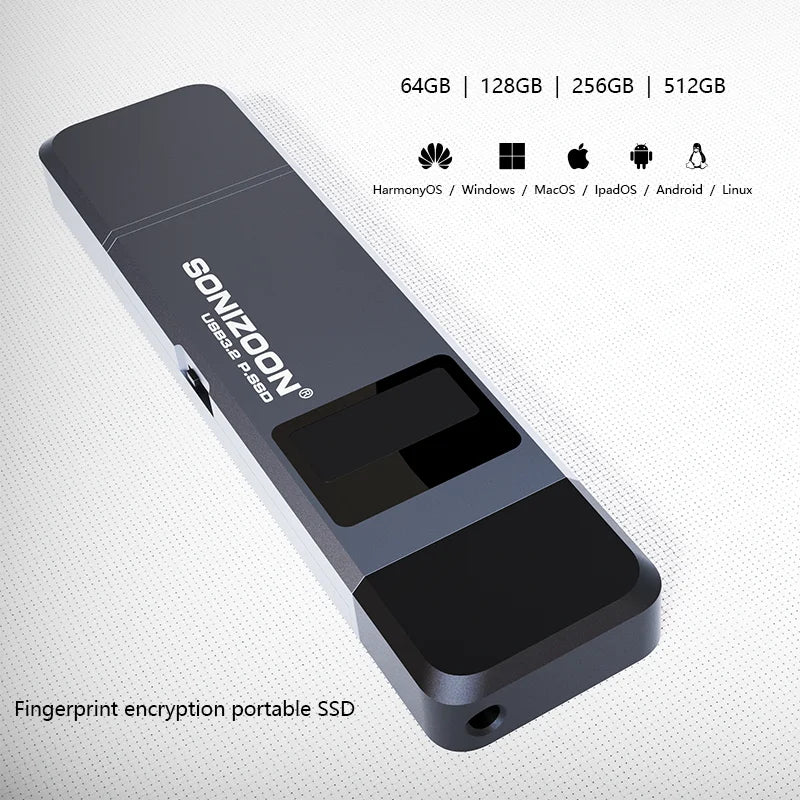 Sonizoon Fingerprint Encryption Portable SSD512/256GBWrite Protection Function Solid State USB Flash Drive TPYEC PenDrive USB3.2