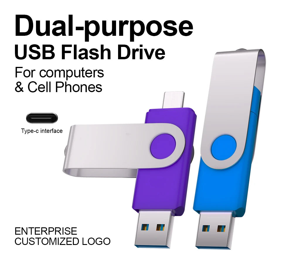 Rotable Usb 3.0 Type C Flash Drive 128GB 32GB 16GB Pen Drive high-capacity Pendrive 64GB 4G OTG 2 IN 1 Creative gift Usb Stick