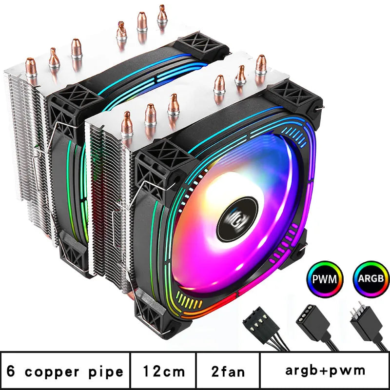 CPU Cooler high Performance 120MM Dual Tower 6 heat pipes ARGB+PWM fan For 115X 1200 1700 1356 1366 X99 2011 AM4CPU cooling  fan