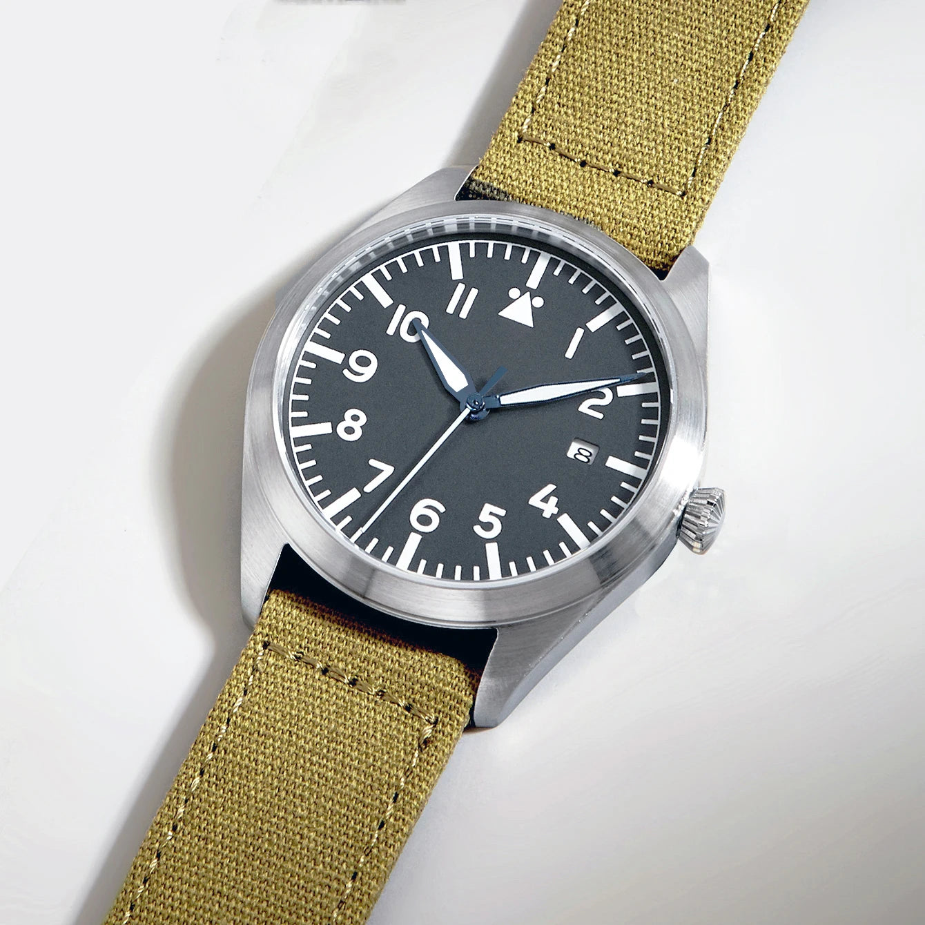 Mechanical Watches Canvas Flieger Aviator Pilot Wristwatch Olive Green Arrow WWII German WW2 Automatic Movement  Japan Sapphire